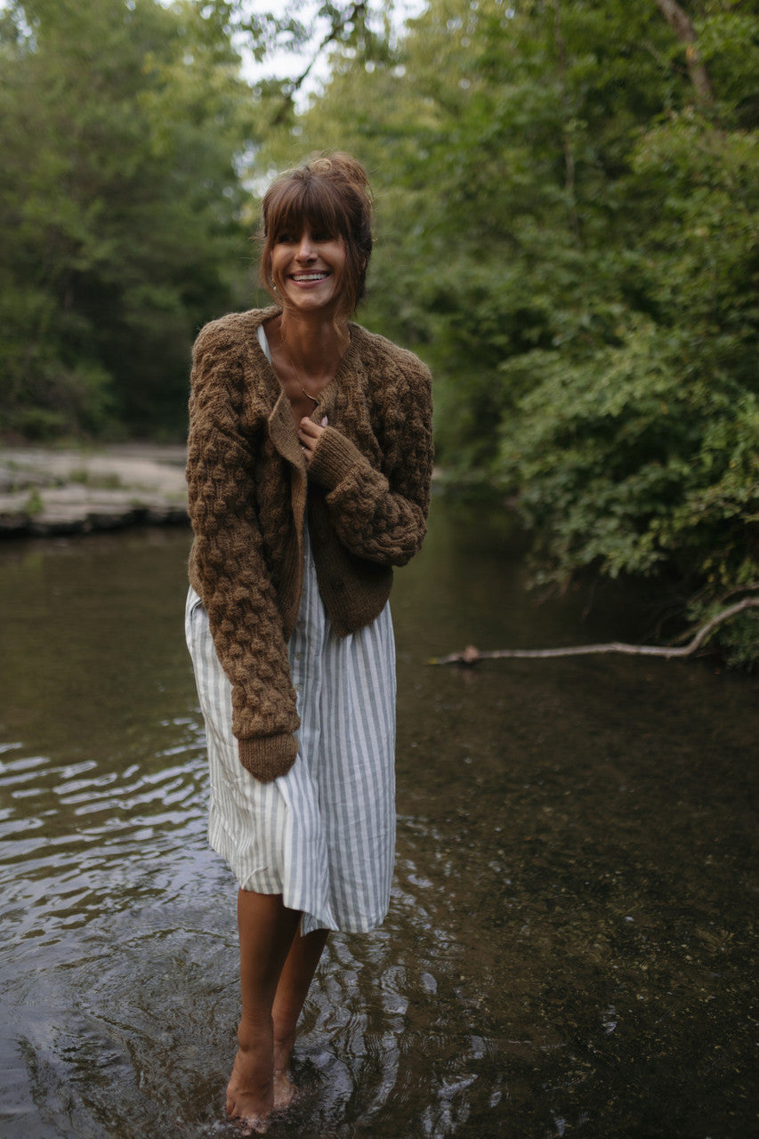 Quinn Wool Cardigan in Light Brown Made to Order