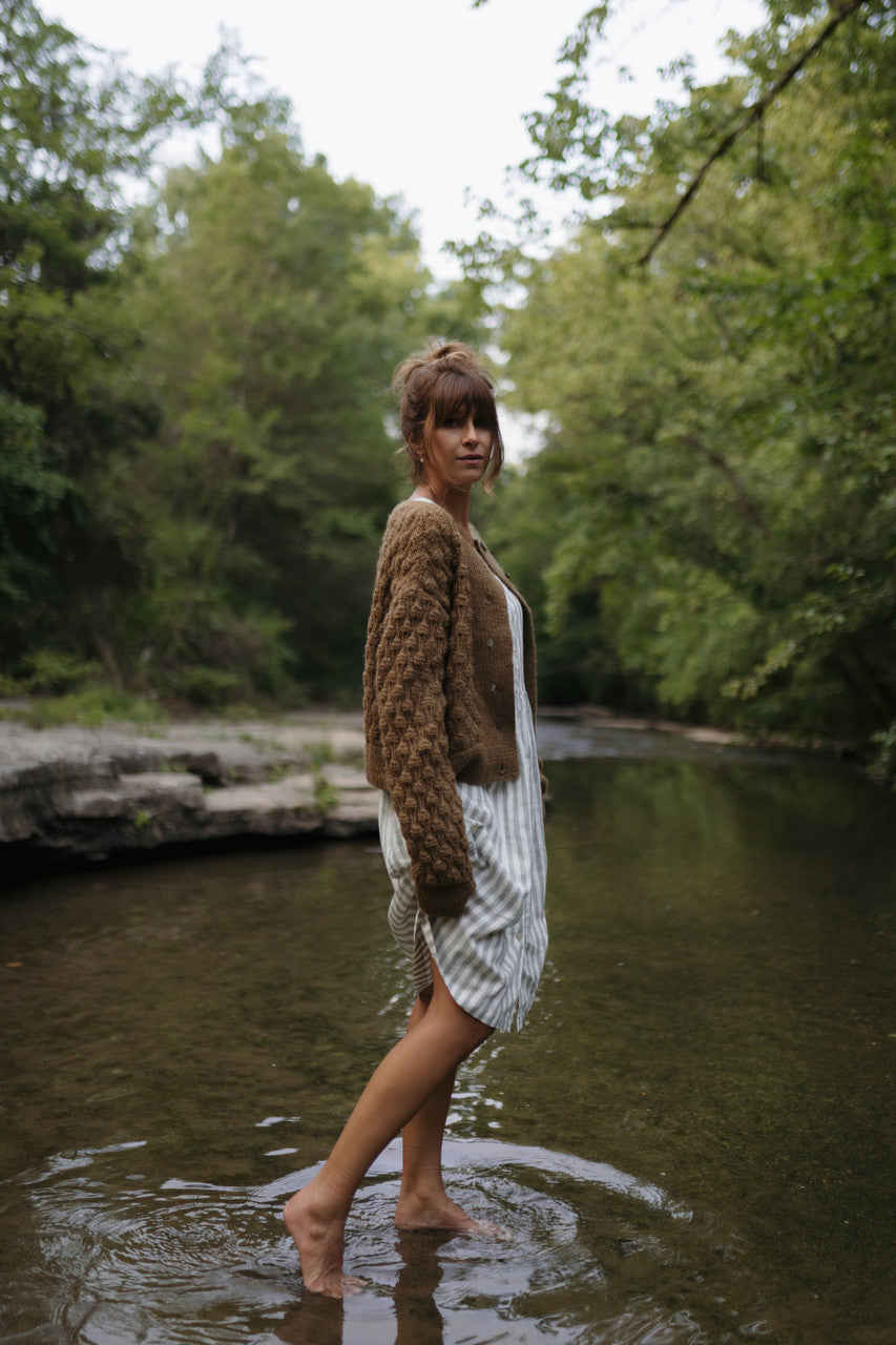 Quinn Wool Cardigan in Light Brown Made to Order