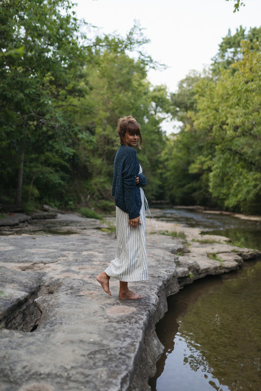 Tina Triangle Knit Cotton Cardigan in Teal - XL Left