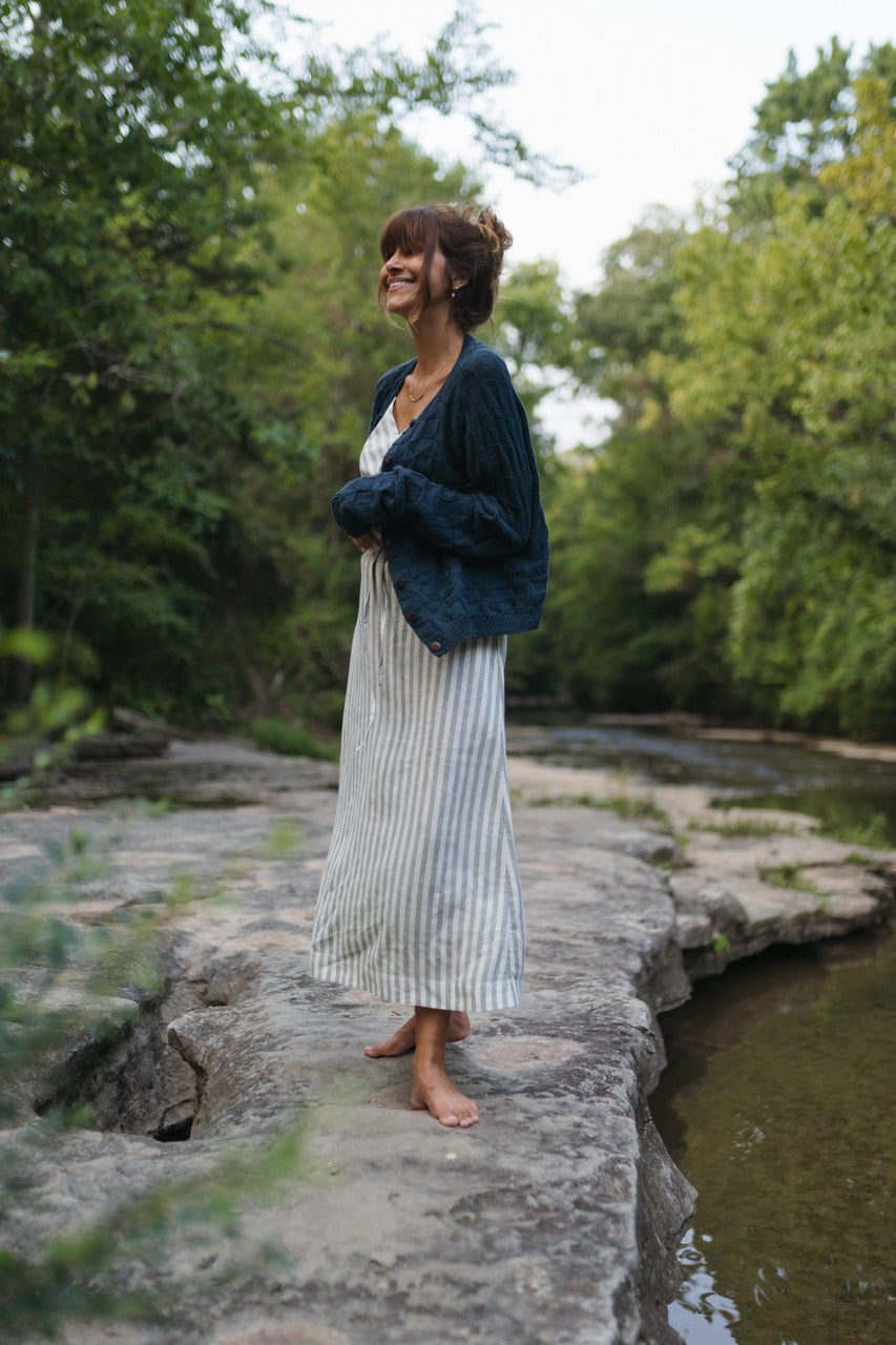 Tina Triangle Knit Cotton Cardigan in Teal Made to Order