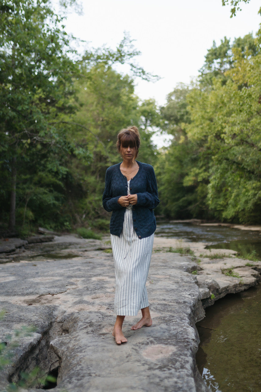 Tina Triangle Knit Cotton Cardigan in Teal Made to Order