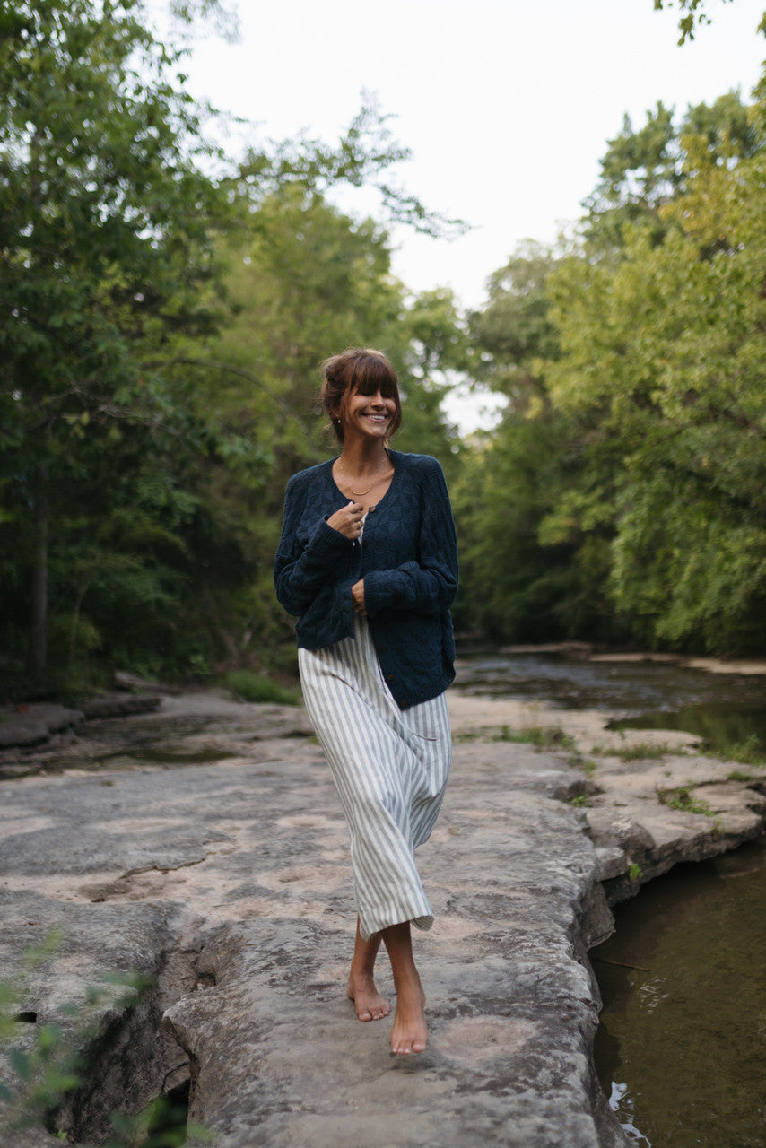 Tina Triangle Knit Cotton Cardigan in Teal Made to Order