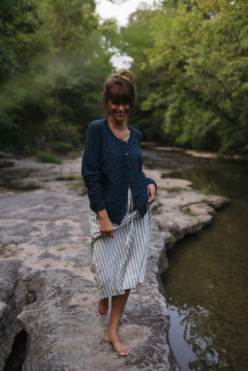 Tina Triangle Knit Cotton Cardigan in Teal Made to Order