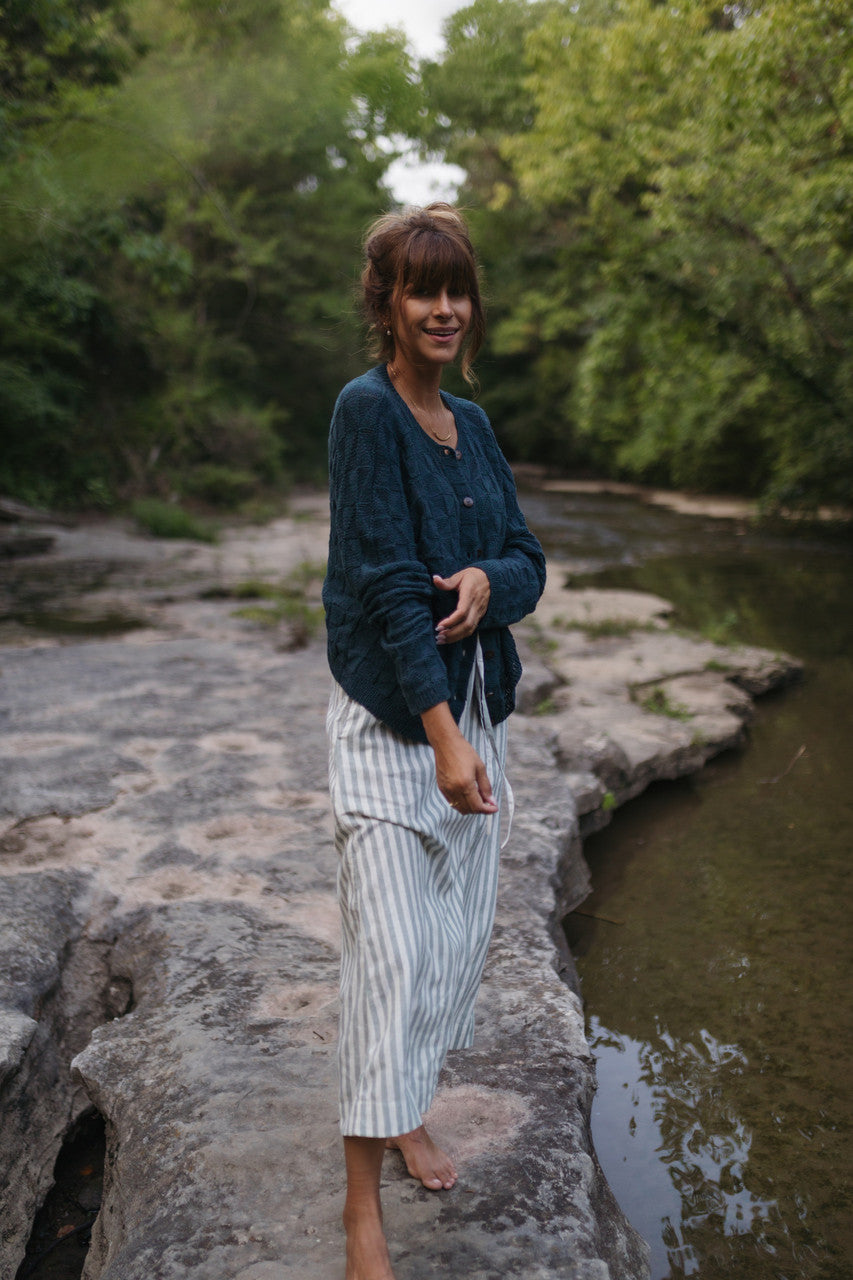 Tina Triangle Knit Cotton Cardigan in Teal Made to Order