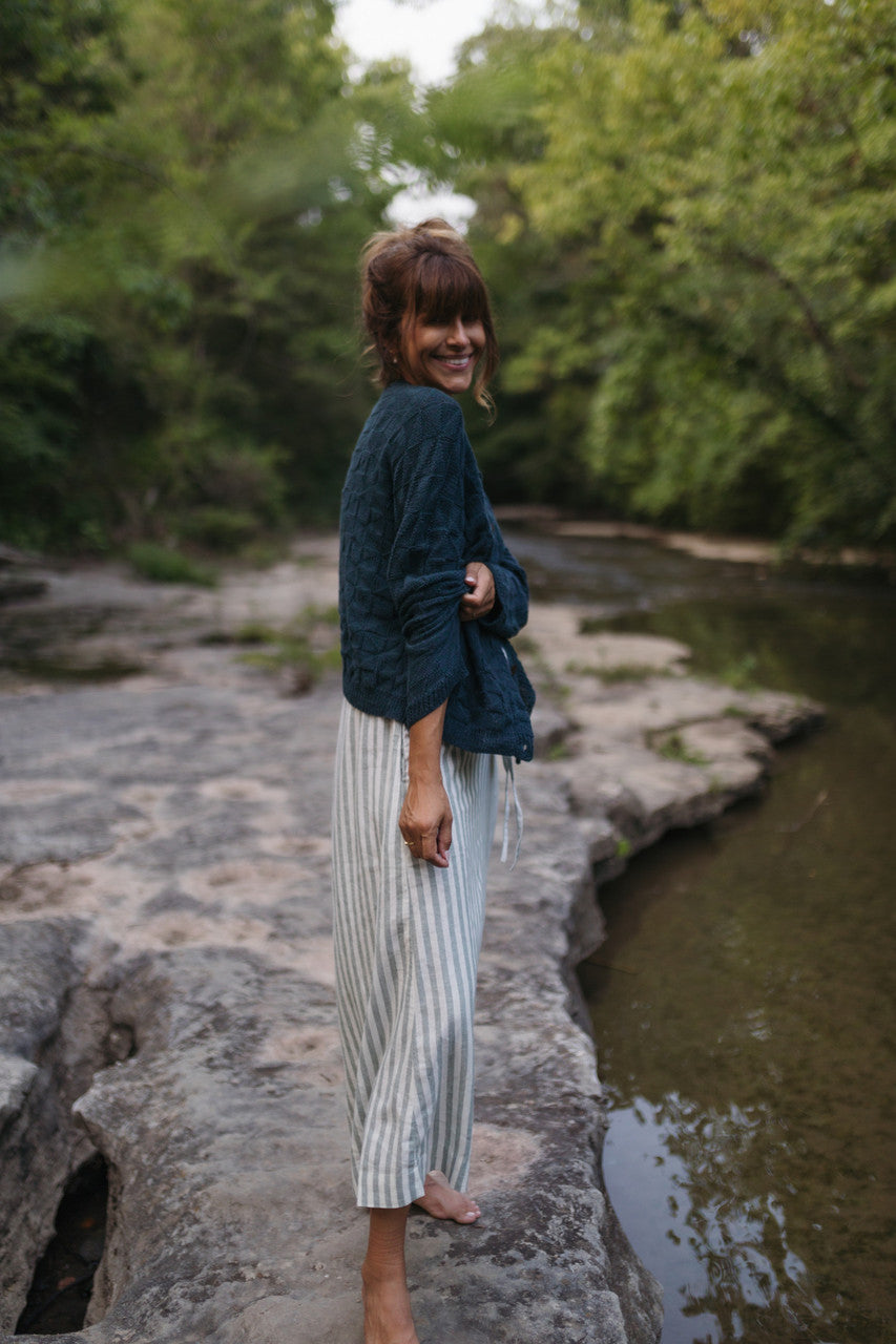 Tina Triangle Knit Cotton Cardigan in Teal Made to Order