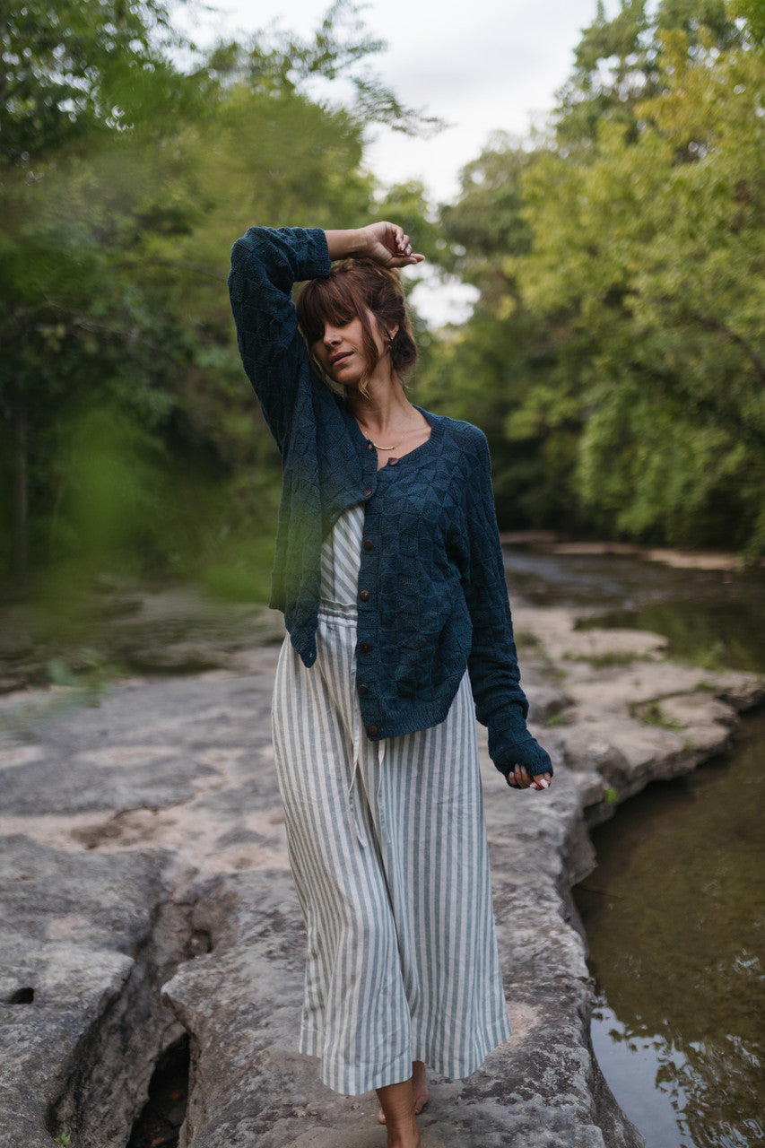 Tina Triangle Knit Cotton Cardigan in Teal Made to Order
