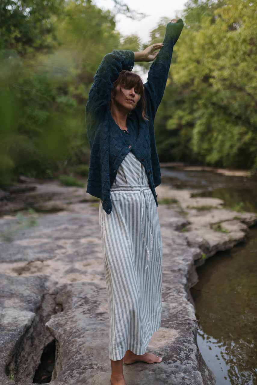 Tina Triangle Knit Cotton Cardigan in Teal Made to Order