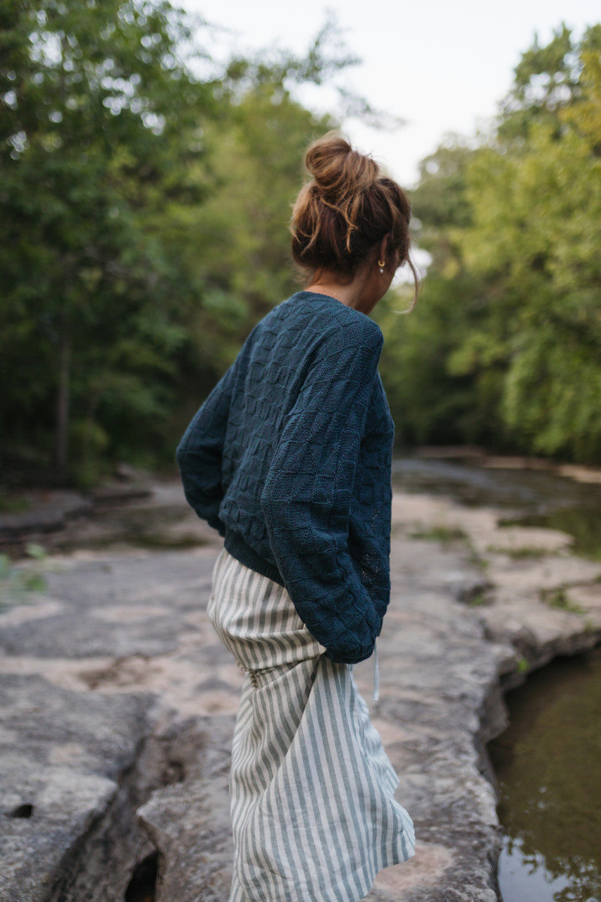 Tina Triangle Knit Cotton Cardigan in Teal Made to Order