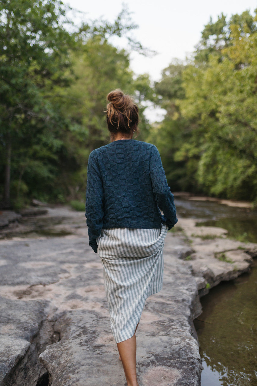 Tina Triangle Knit Cotton Cardigan in Teal Made to Order