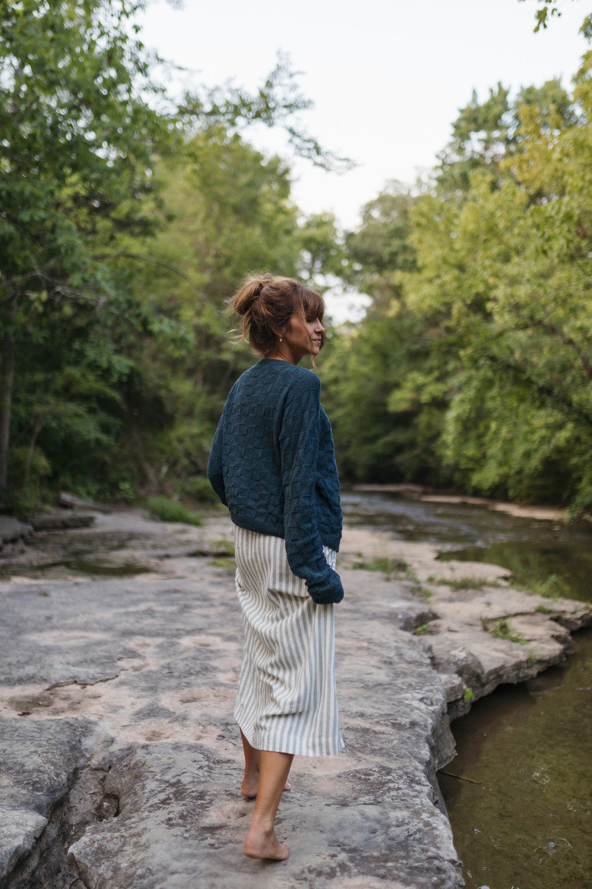 Tina Triangle Knit Cotton Cardigan in Teal Made to Order