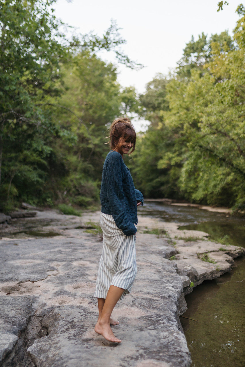 Tina Triangle Knit Cotton Cardigan in Teal Made to Order