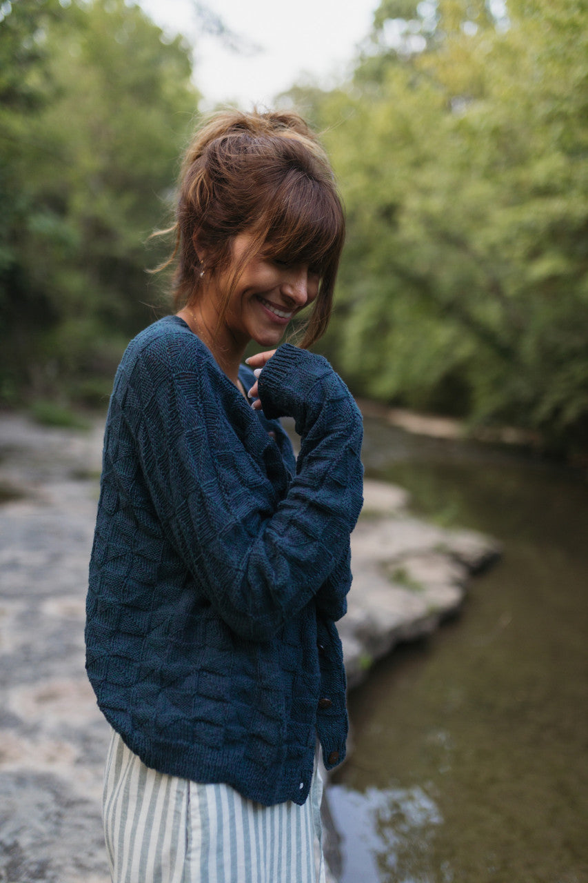 Tina Triangle Knit Cotton Cardigan in Teal Made to Order