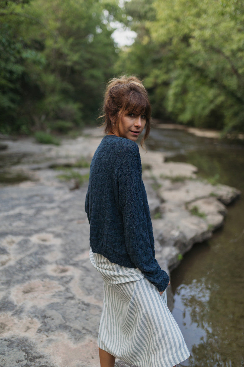 Tina Triangle Knit Cotton Cardigan in Teal Made to Order