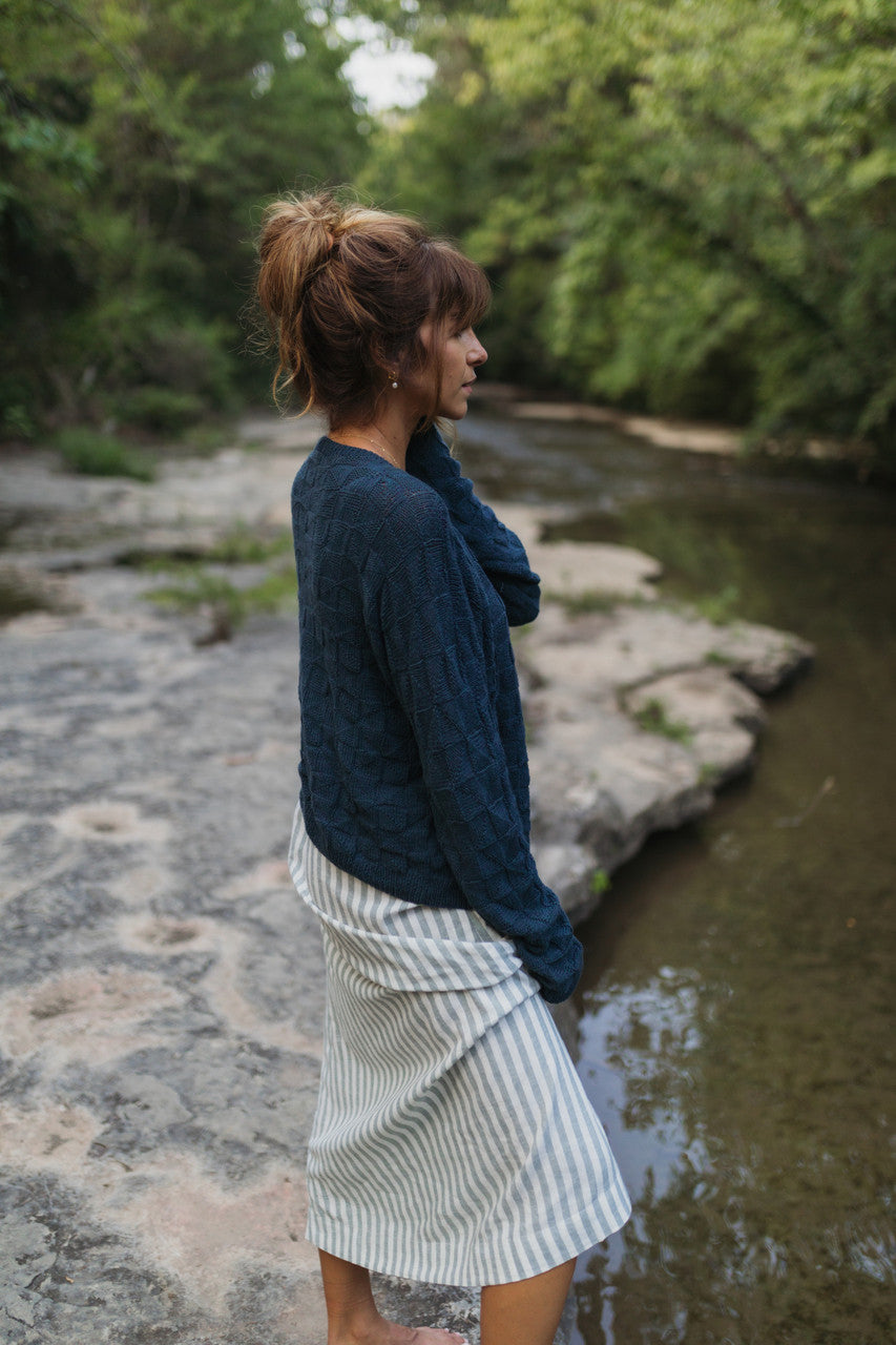 Tina Triangle Knit Cotton Cardigan in Teal Made to Order