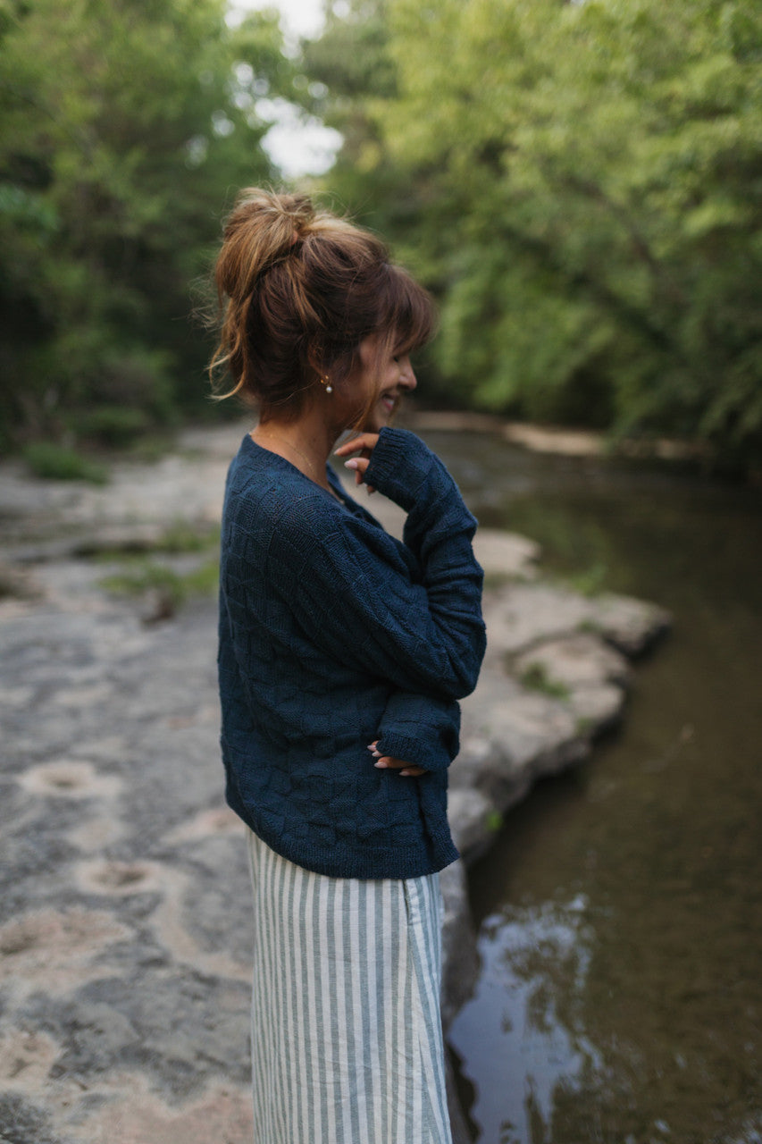 Tina Triangle Knit Cotton Cardigan in Teal Made to Order