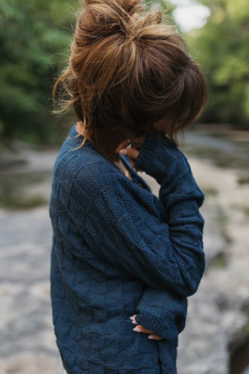 Tina Triangle Knit Cotton Cardigan in Teal Made to Order