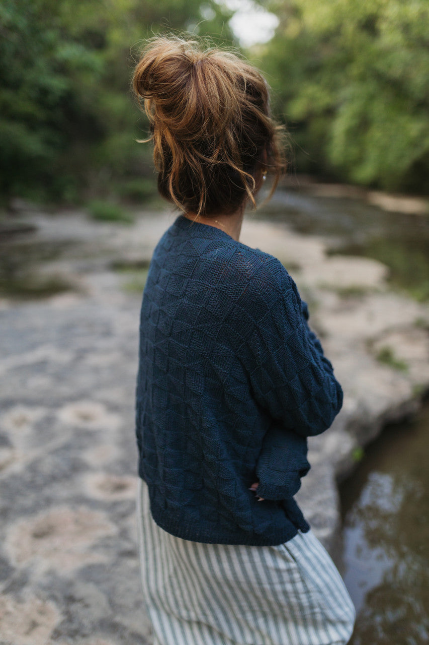Tina Triangle Knit Cotton Cardigan in Teal Made to Order
