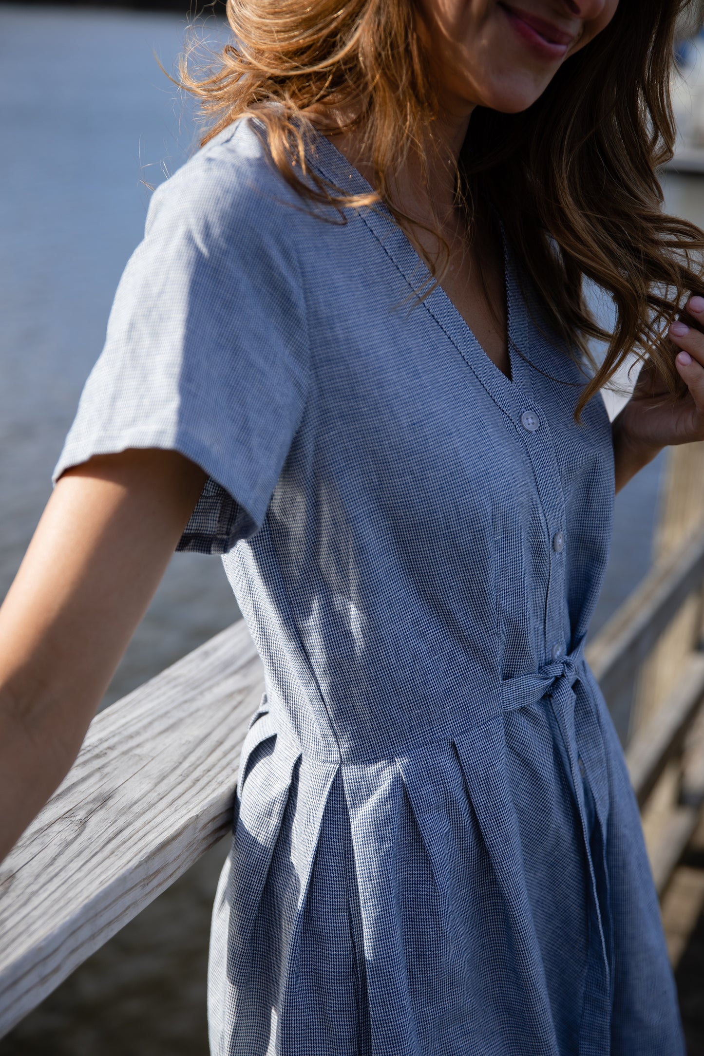June Dress in Blue/White Small Check