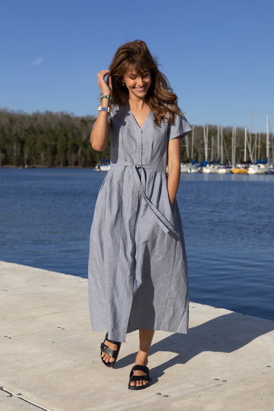 June Dress in Blue/White Small Check