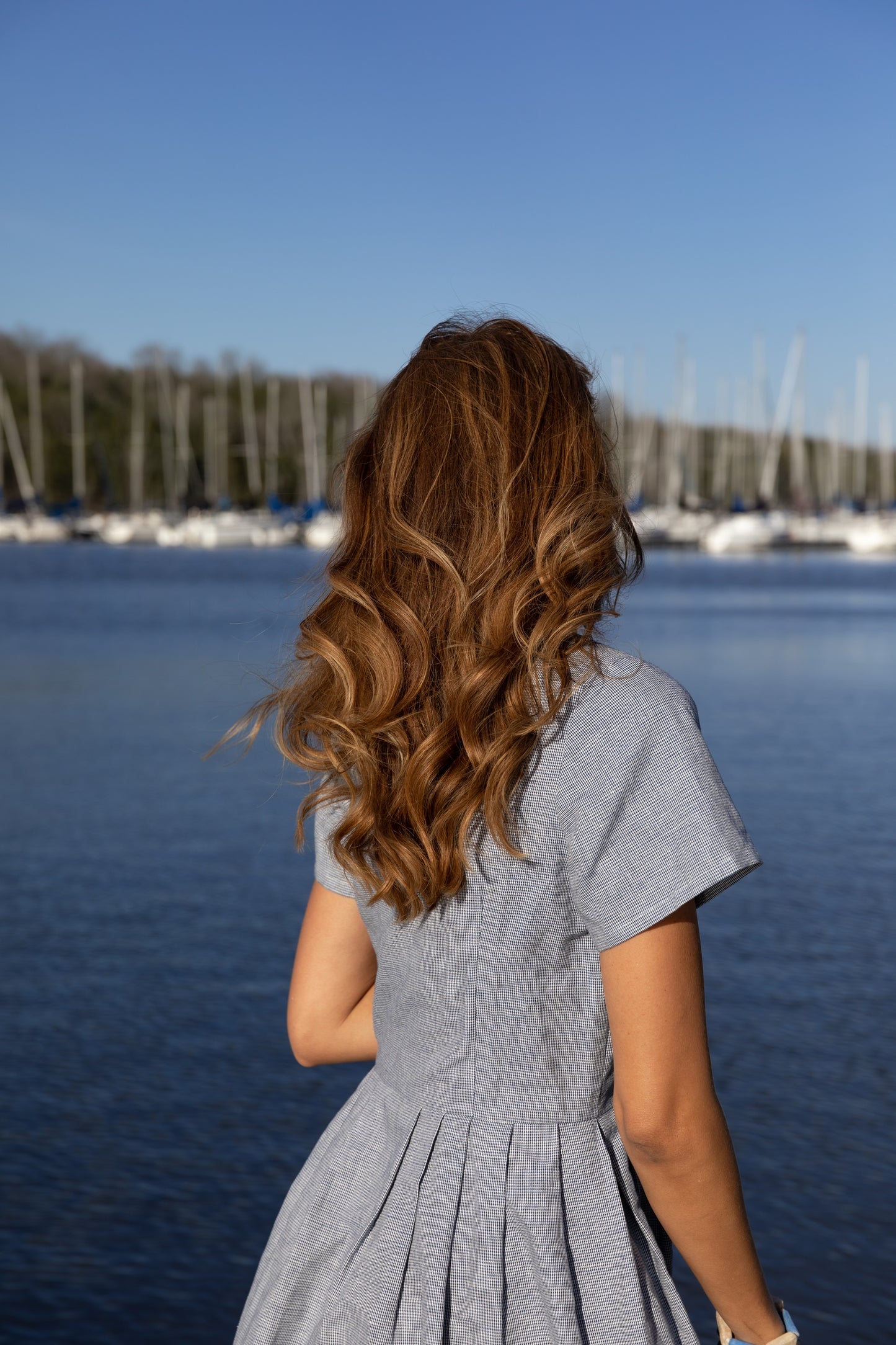 June Dress in Blue/White Small Check