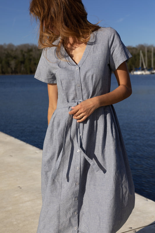 June Dress in Blue/White Small Check