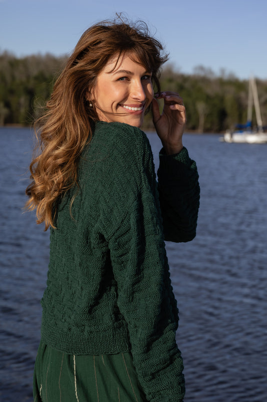 Hazel Cotton Cardigan in Dark Green