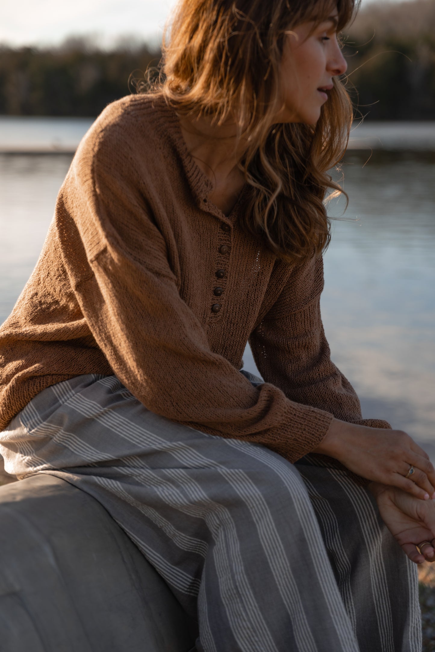 Katie Handwoven Cotton Set in Grey and White Stripe Made to Order