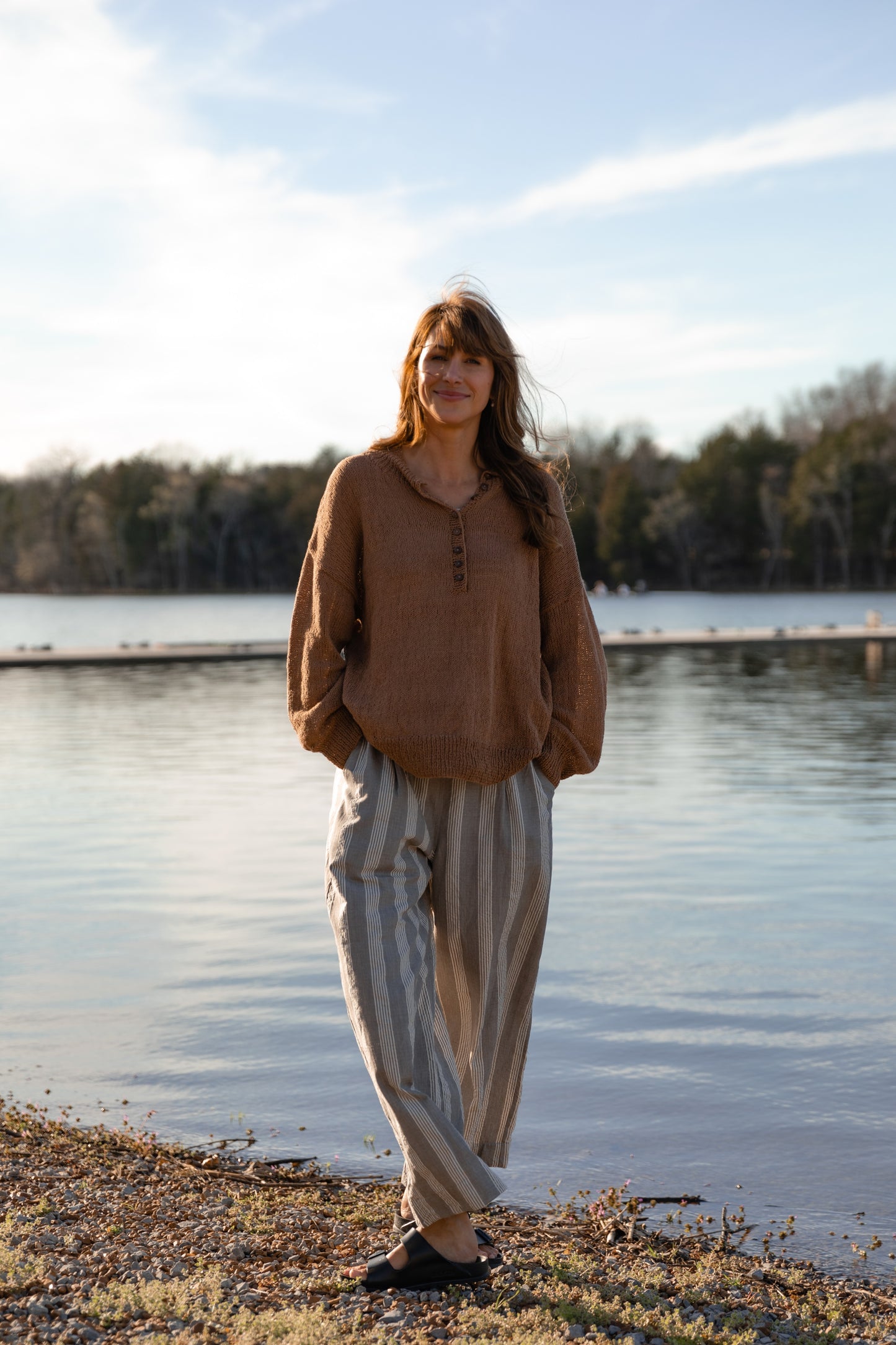 Katie Handwoven Cotton Set in Grey and White Stripe Made to Order
