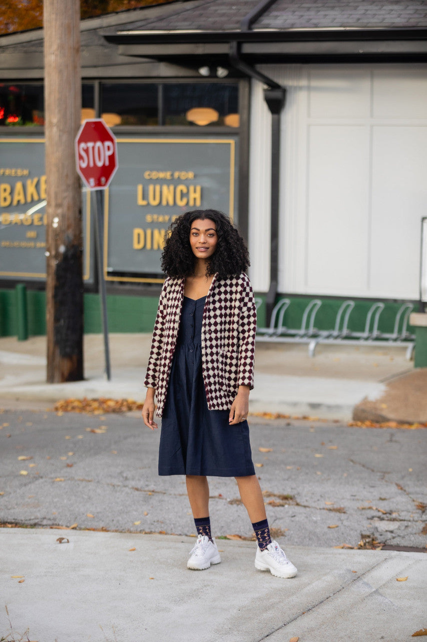Portuguese Wool Pieper Coat in Teal Herringbone Made to Order