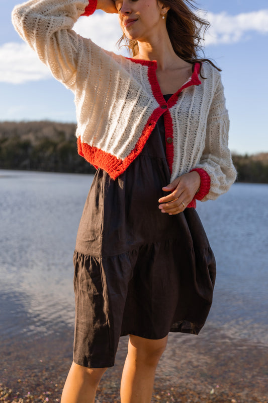 Agnes Mohair Cardigan in Natural White and Red Made to Order