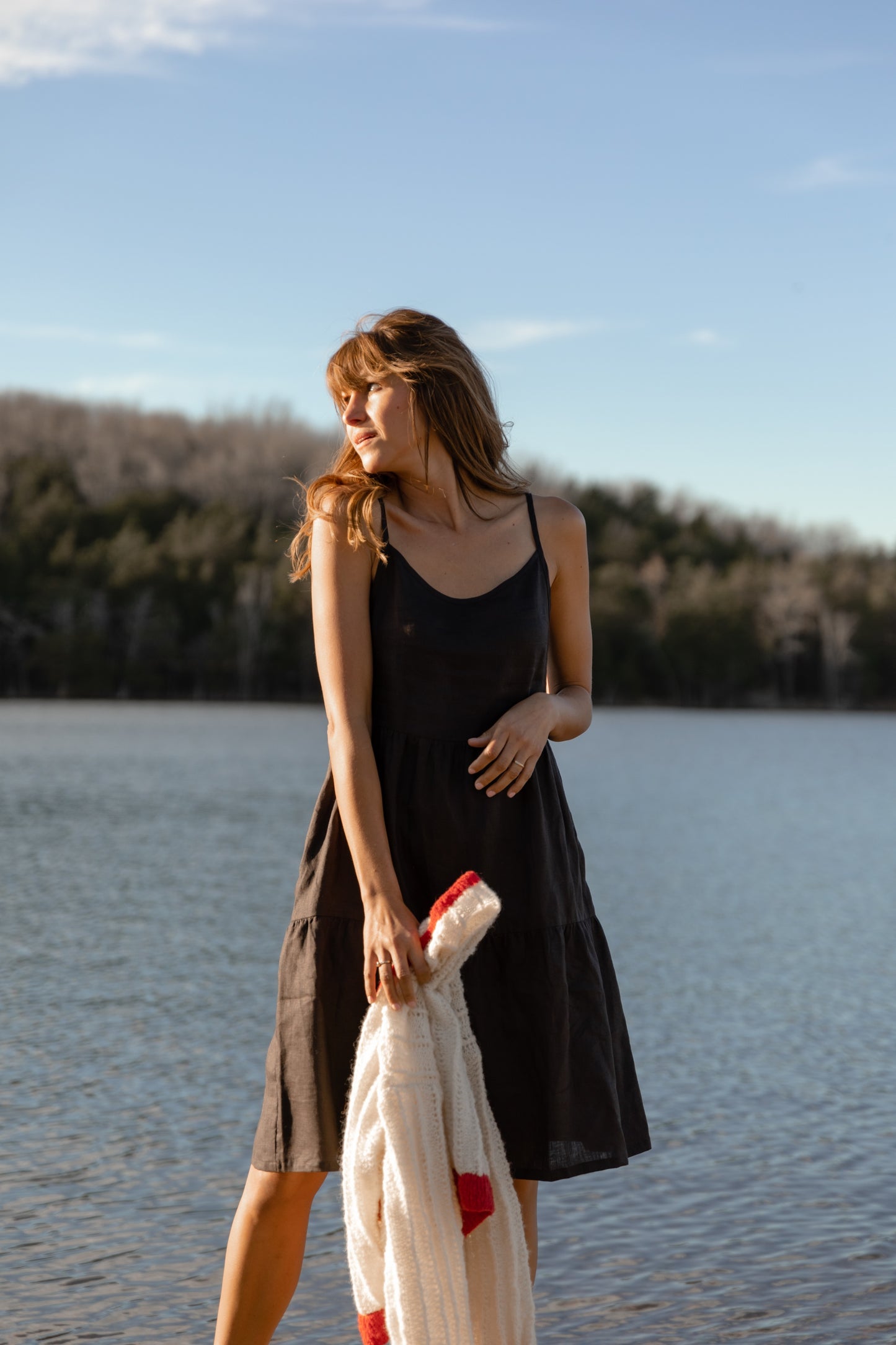 Lena Tiered Linen Dress in Dark Brown