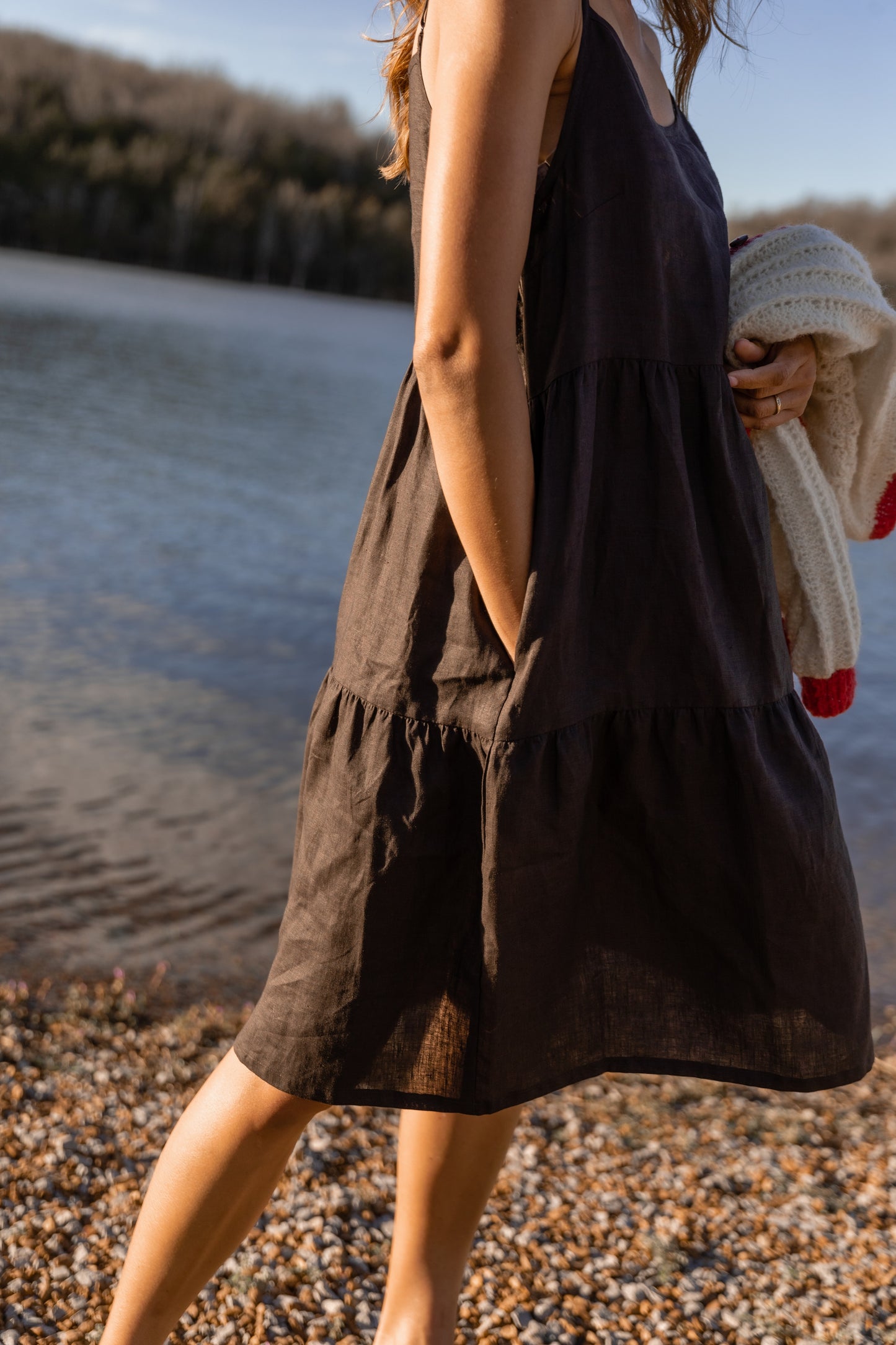 Lena Tiered Linen Dress in Dark Brown