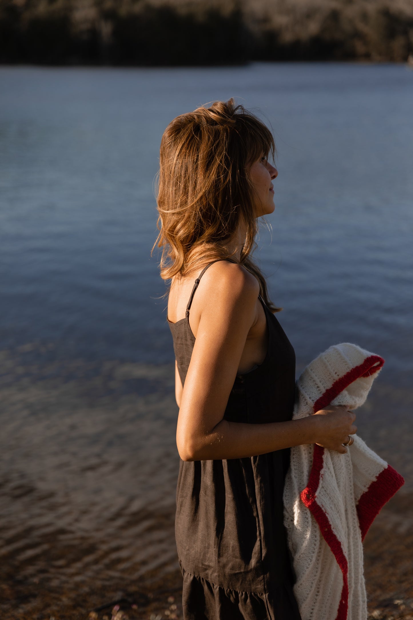 Lena Tiered Linen Dress in Dark Brown