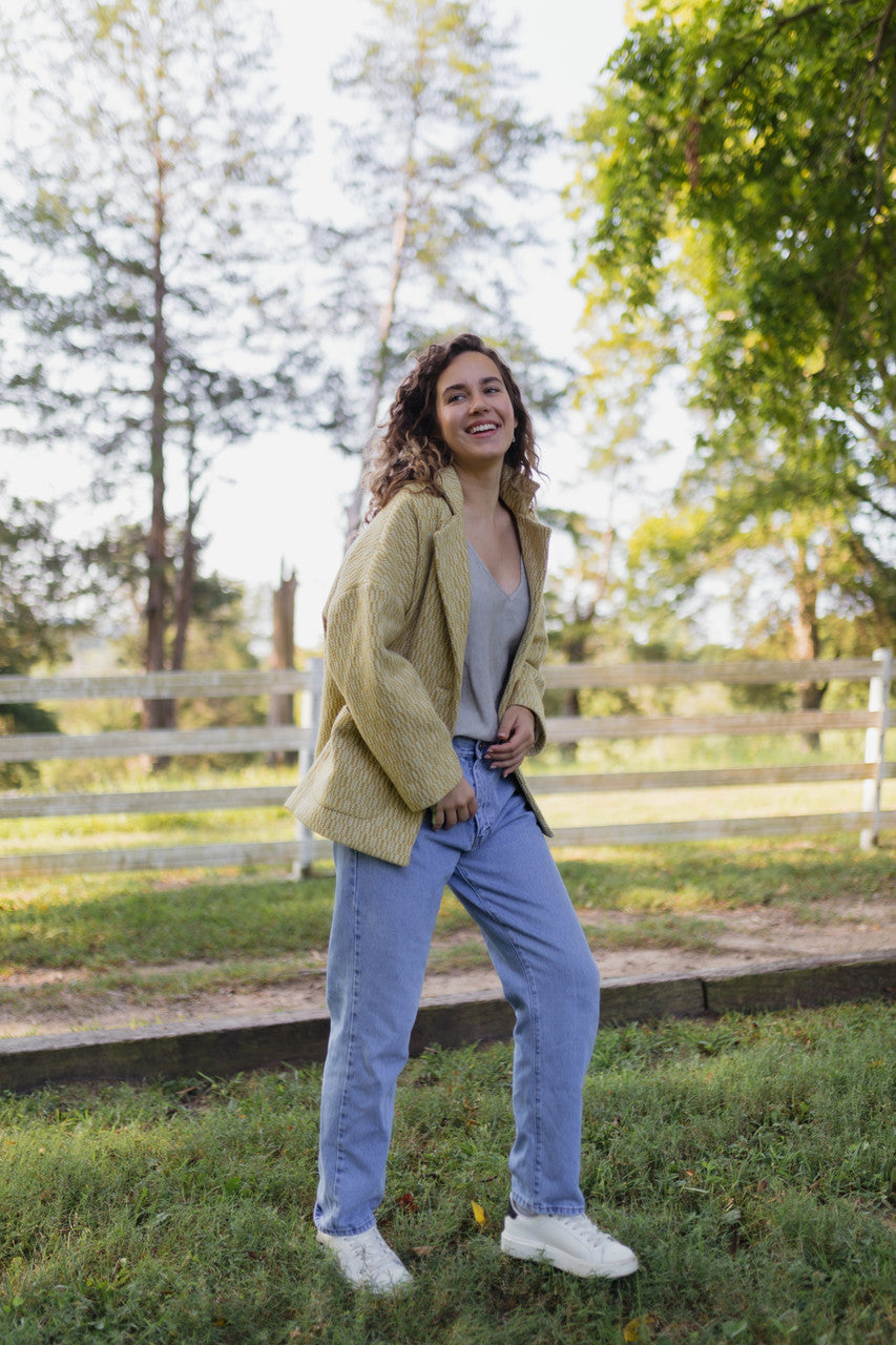 Portuguese Wool Pieper Coat in Mustard Basket Weave Made to Order
