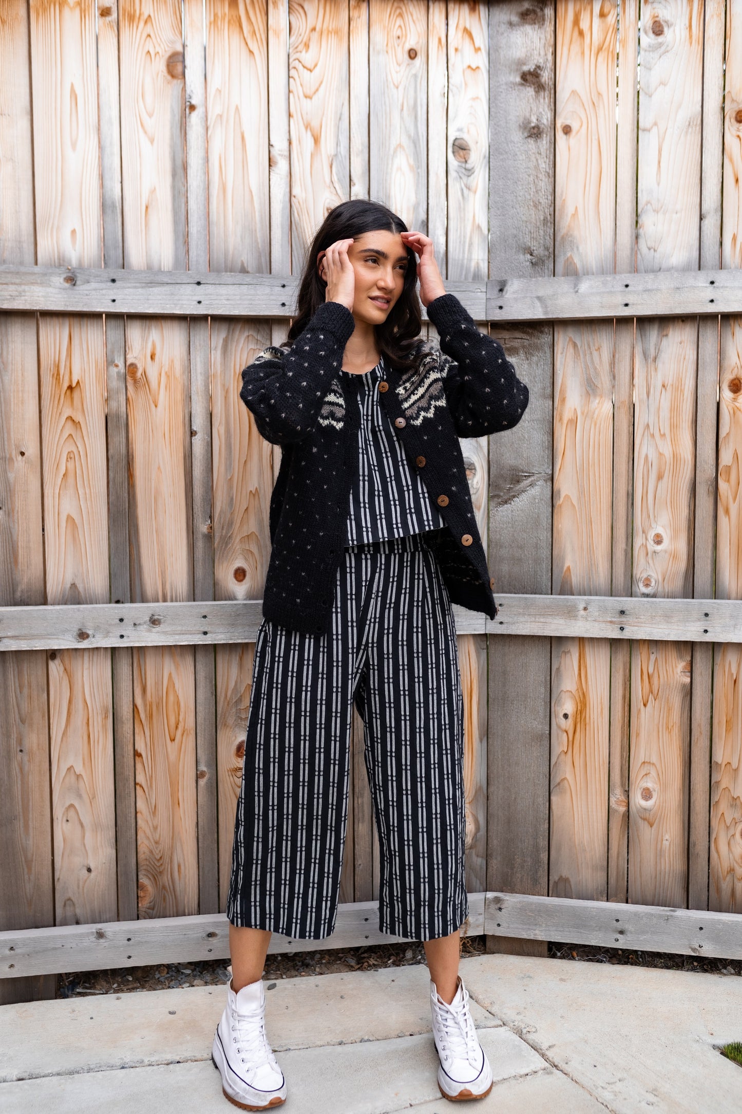 Hand Knit Nepali Wool Florence Cardigan Sweater in Black Made to Order