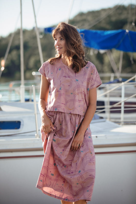 Claudia Skirt Set in Mauve Paint Print Made to Order