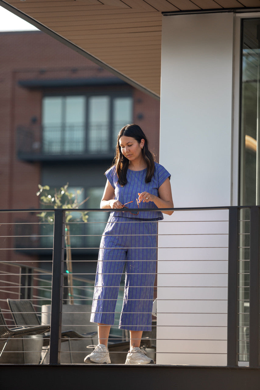 Katie Handwoven Cotton Separates - M Silver Cropped Pants