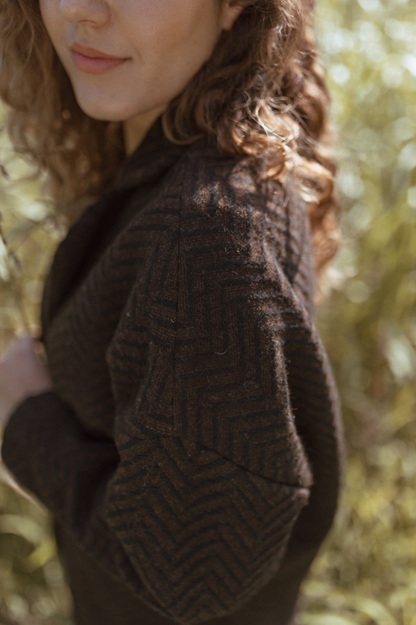 Portuguese Wool Pieper Coat in Black and Brown Herringbone Made to Order