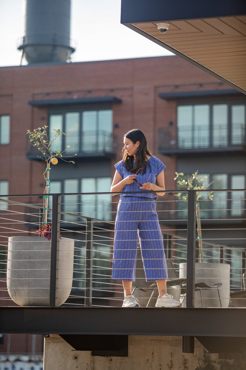 Katie Handwoven Cotton Separates - M Silver Cropped Pants
