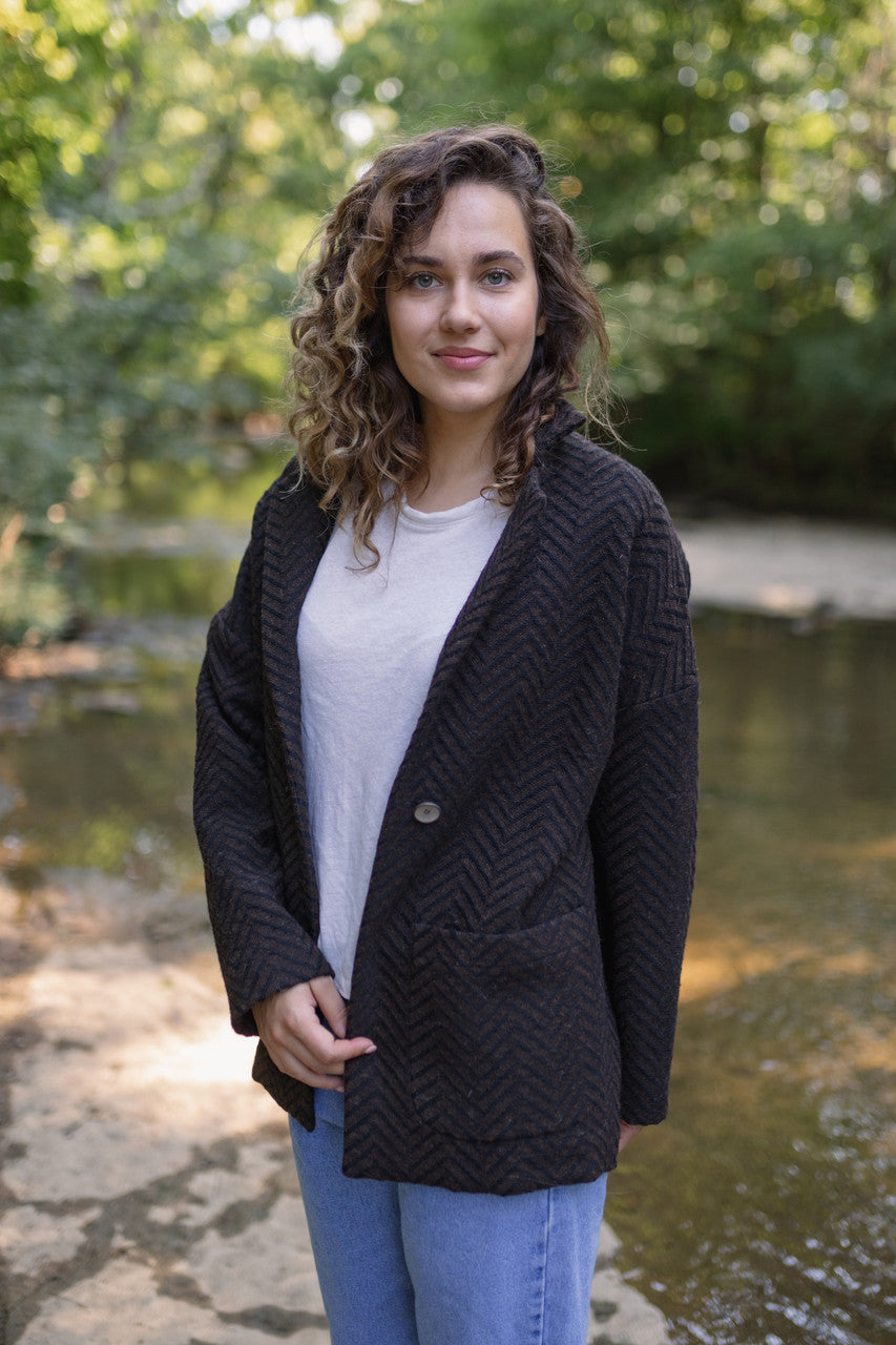 Portuguese Wool Pieper Coat in Black and Brown Herringbone Made to Order