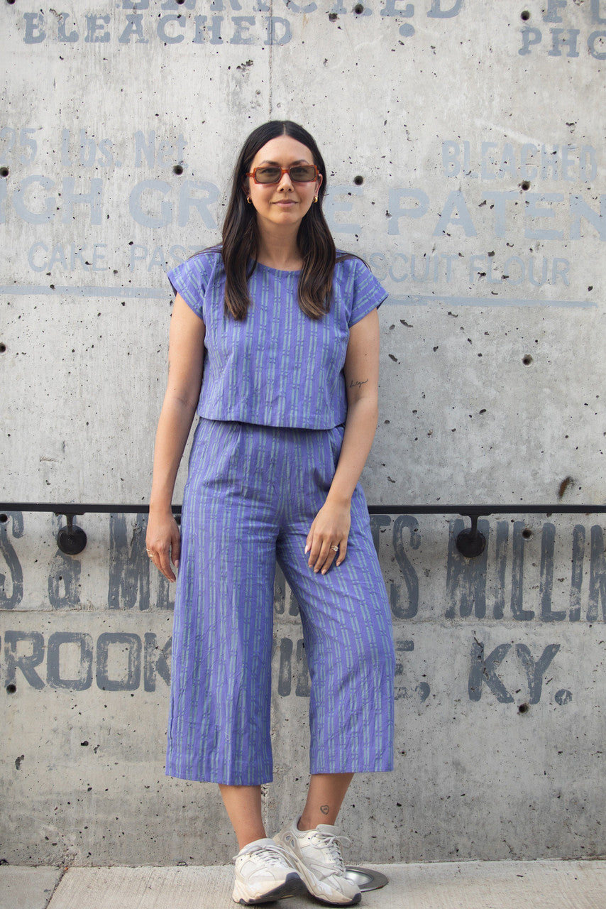 Katie Handwoven Cotton Separates - M Silver Cropped Pants