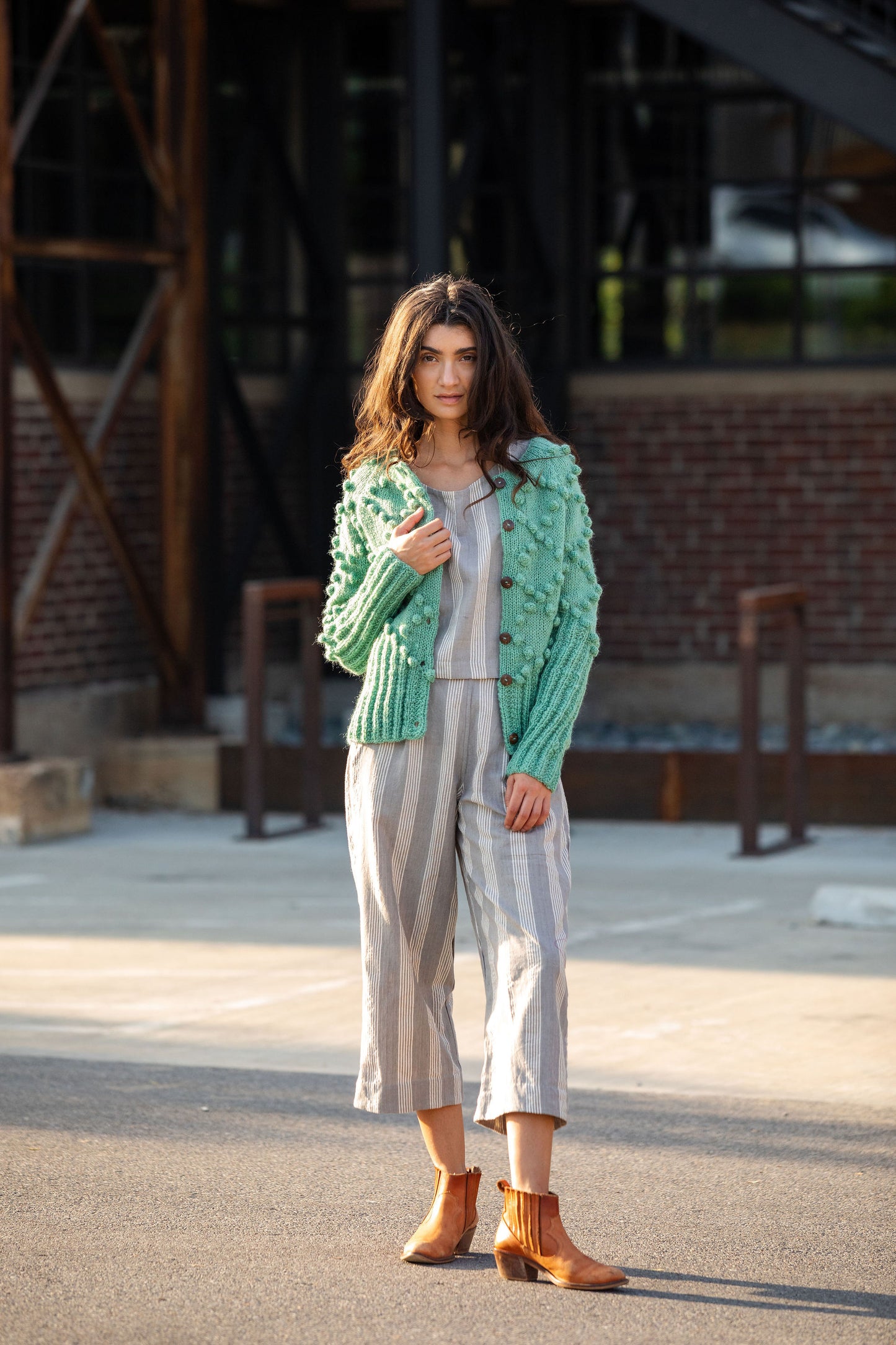 Hand Knit Nepali Wool Jill Sweater in Emerald Green Made to Order