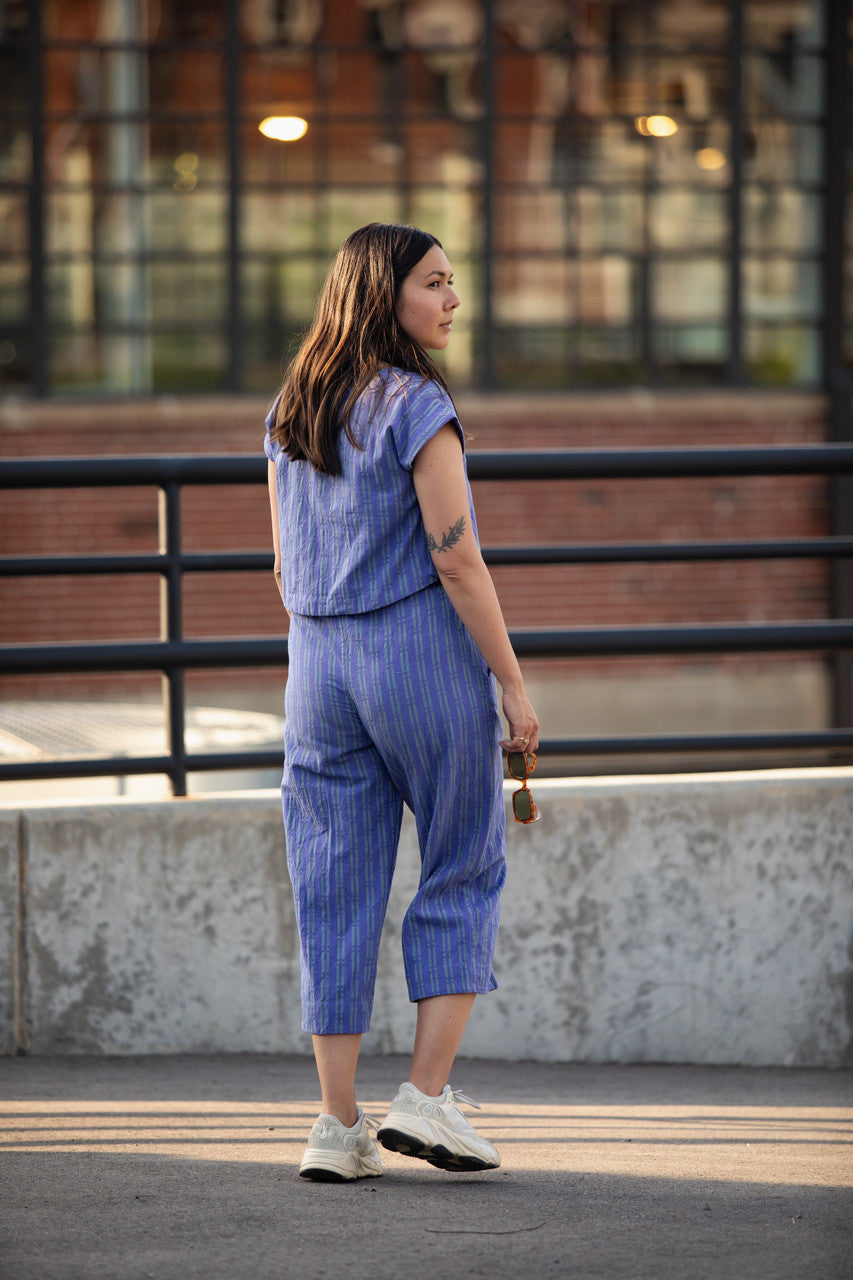 Katie Handwoven Cotton Separates - M Silver Cropped Pants