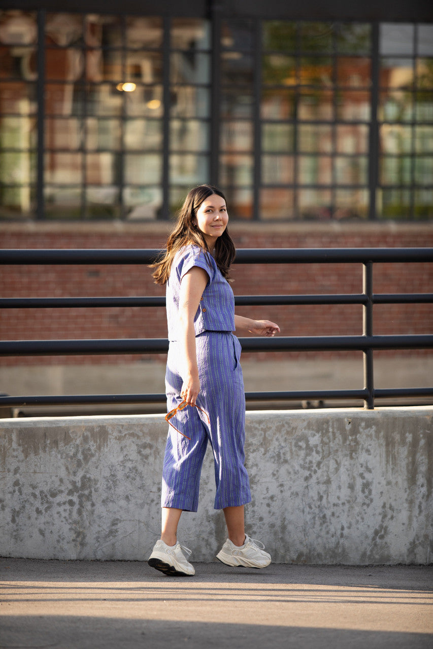 Katie Handwoven Cotton Separates - M Silver Cropped Pants
