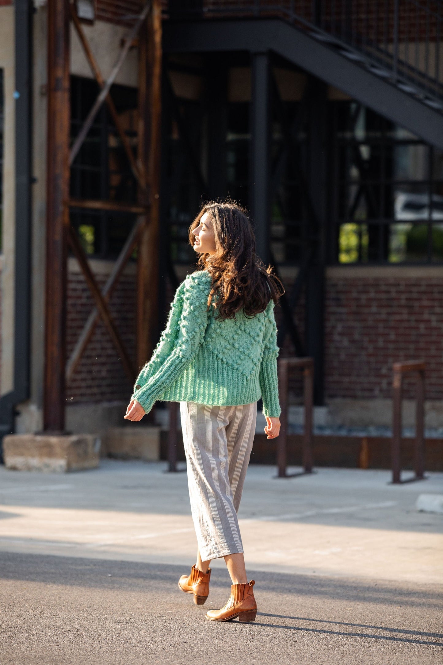 Hand Knit Nepali Wool Jill Sweater in Heather Green Made to Order