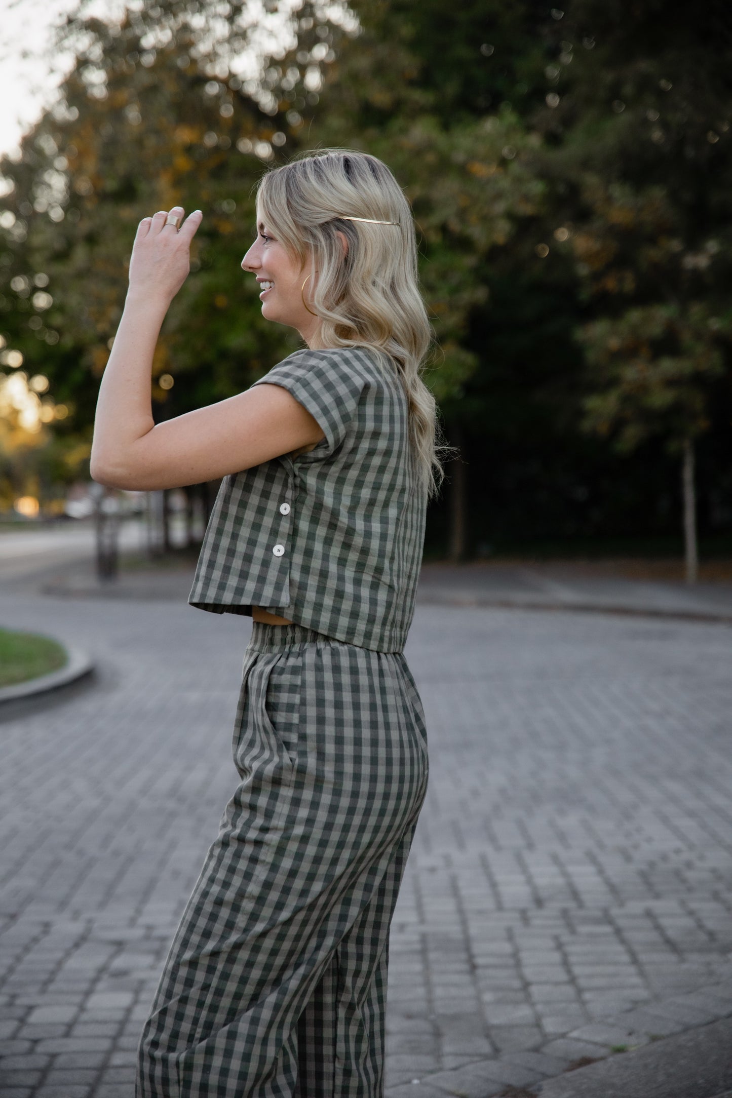Katie Handwoven Cotton Set in Green Gingham Made to Order