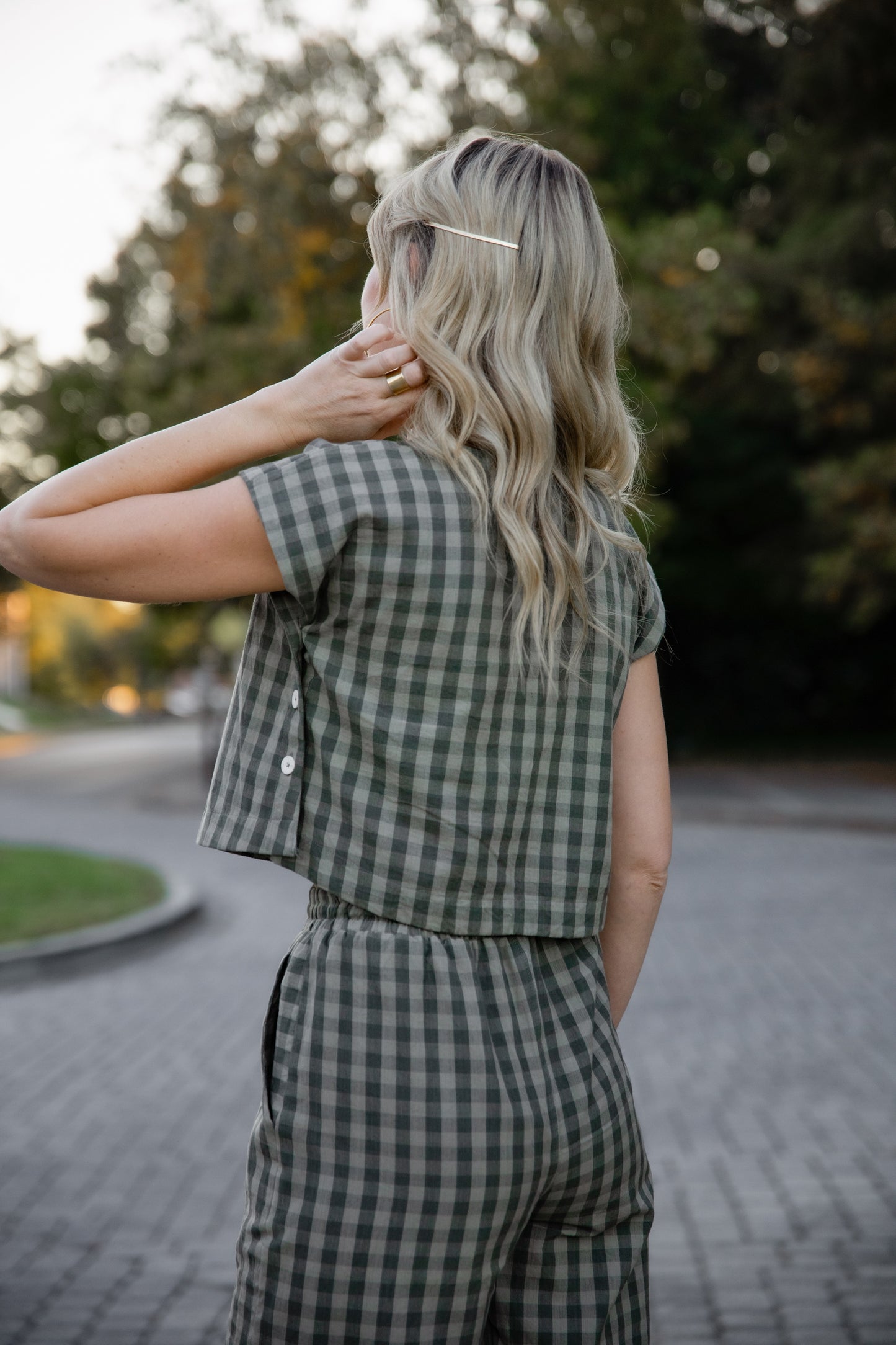Katie Handwoven Cotton Set in Green Gingham Made to Order