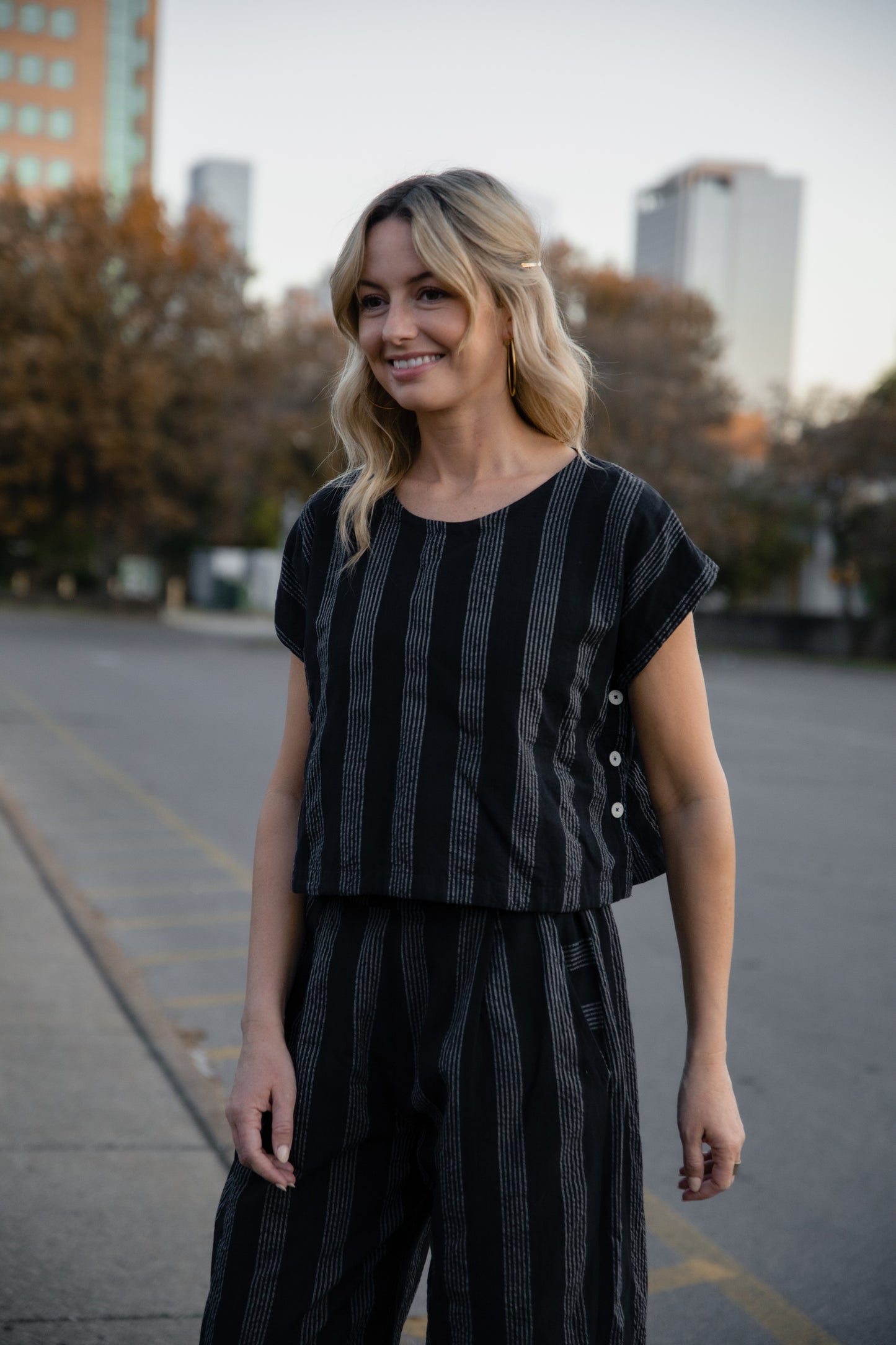 Katie Handwoven Cotton Set in Black and White Stripe Made to Order