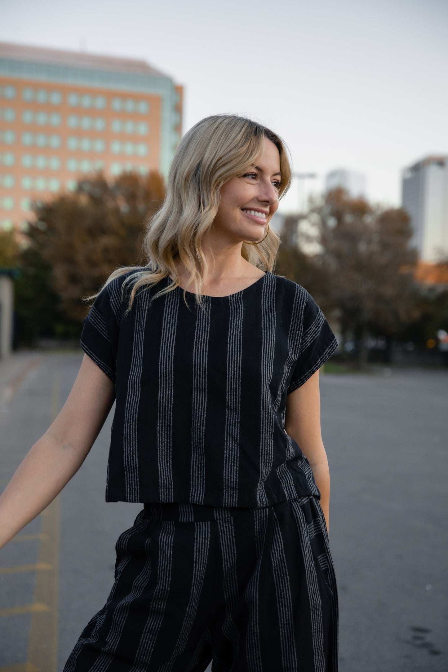 Katie Handwoven Cotton Set in Black and White Stripe Made to Order