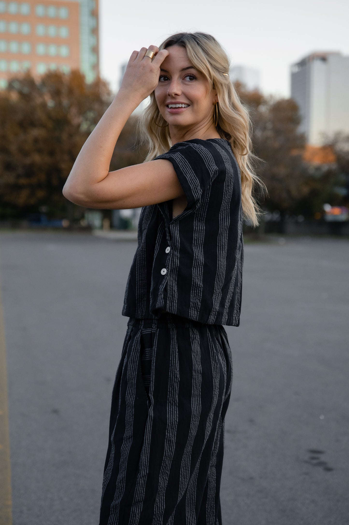 Katie Handwoven Cotton Set in Black and White Stripe Made to Order
